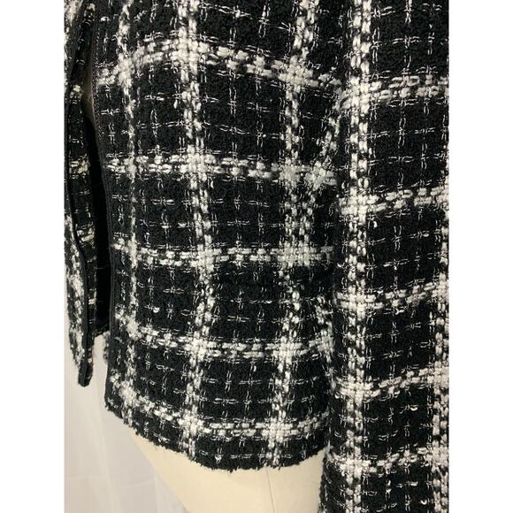 Jones New York Signature Tweed Woven Jacket Black White Plaid Petite 2 Preppy - Picture 5 of 15